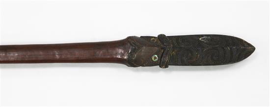 A Maori hardwood taiaha long club fighting staff, 72.5in.